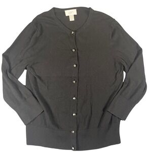 LOFT‎ Ann Taylor Cardigan Sweater Womens Medium Black Silk Crystal Button Bling